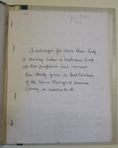 Photo of Pettee's autobiographical manuscript, 1962: Union Theological Seminary Archives, Series 2, UTS Records, Burke Library at Union Theological Seminary, Columbia University in the City of New York.