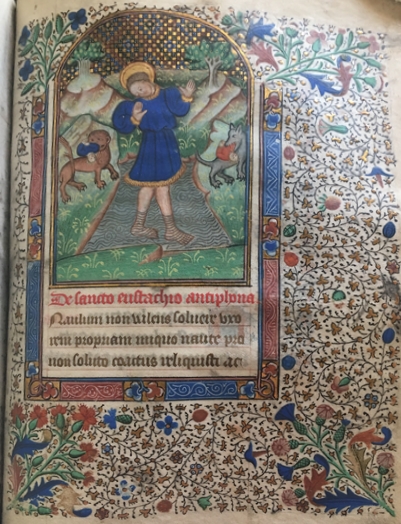 UTS MS 051, f143r. An illumination showing Saint Eustace. From the Burke Library at Union Theological Seminary, Columbia University in the City of New York. 