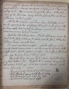 Sermon by Joseph Eckley, circa the late-1700s or early-1800s, with a mysterious capital "B" in the signature position. | UTS MS 180, the Burke Library at Union Theological Seminary (Columbia University Libraries)