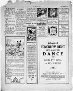 Page of newspaper, including text, advertisements, etc.