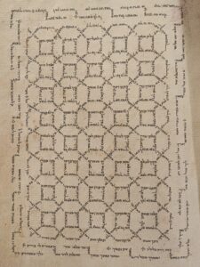 Hebrew text forming geometric shapes across an entire page