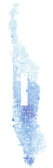 Land value by square foot of dirt, Manhattan. Map by Bill Rankin.