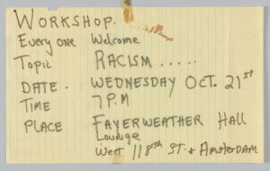 Anti-Racism Workshop Flyer, 1970.