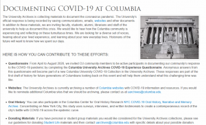 Documenting COVID-19 at Columbia screenshot