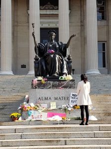 Justice Ruth Bader Ginsburg memorial at Alma Mater statue