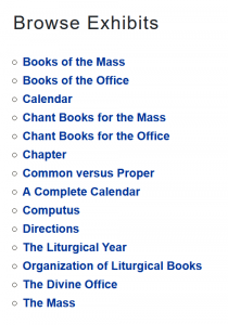 A list of Exhibits on the Liturgical Books site