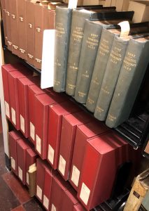 Hunt manuscripts on shelf