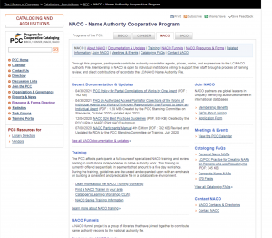 Screenshot of NACO program home page